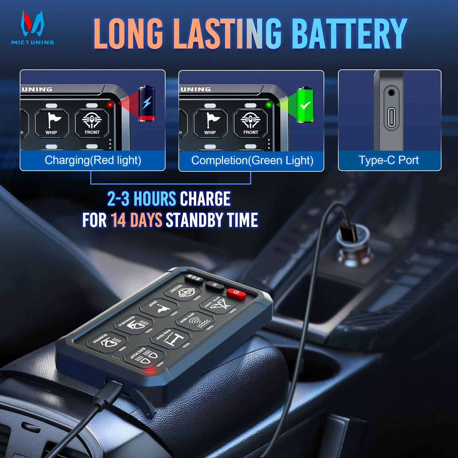 MICTUNING Wireless P1S 8/12 Gang Switch Panel,Wireless Range Up To 265FT,12V/24V Cordless Panel For RV Marine Car Truck Boat