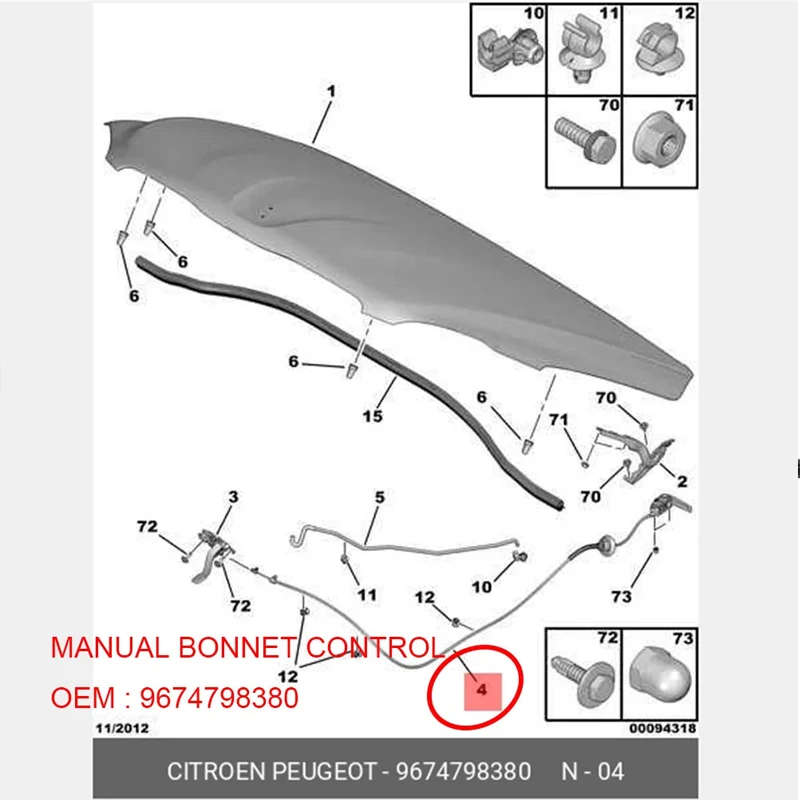 9674798380 For Peugeot 301 Citroen C-Elysée 2014-2020 C3 C3L C3XR Manual Bonnet Opening Controller,Hood Lock Release Cable - Image 3
