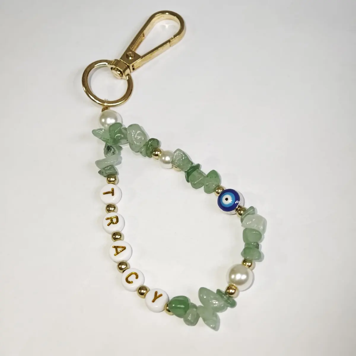 Personalized Custom Gemstone Keychain with Devil Eye