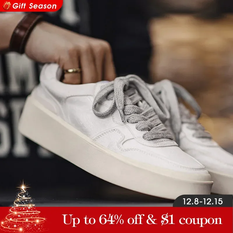 Maden Custom Silks Retro Sneakers for Men Low Top Thick Bottom Casual Sneakers Versatile Comfortable Multi-Layer Vamp Men Shoes