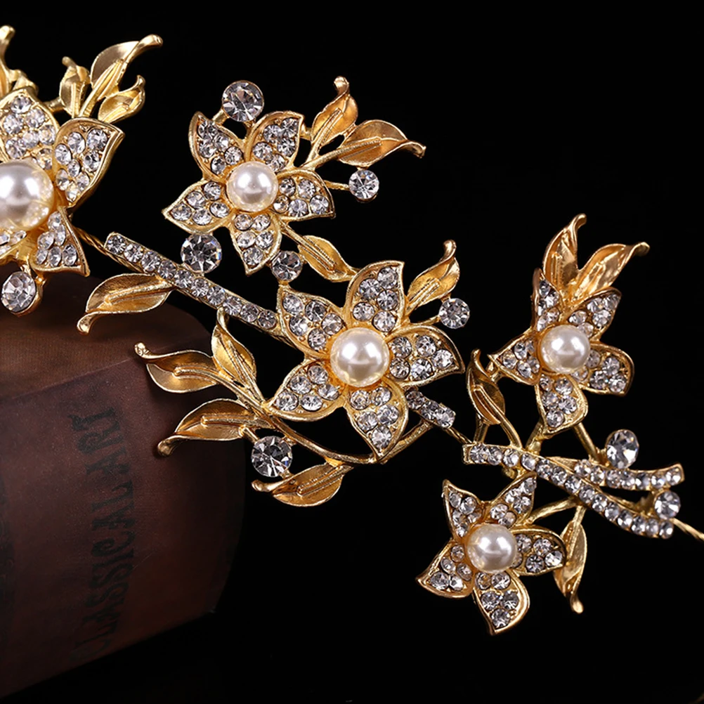 

1Pcs Pearl Flower Bridal Hairband Alloy Durable Sweet Elegant Wedding Hairband Bride Headwear Party Headpiece Gold