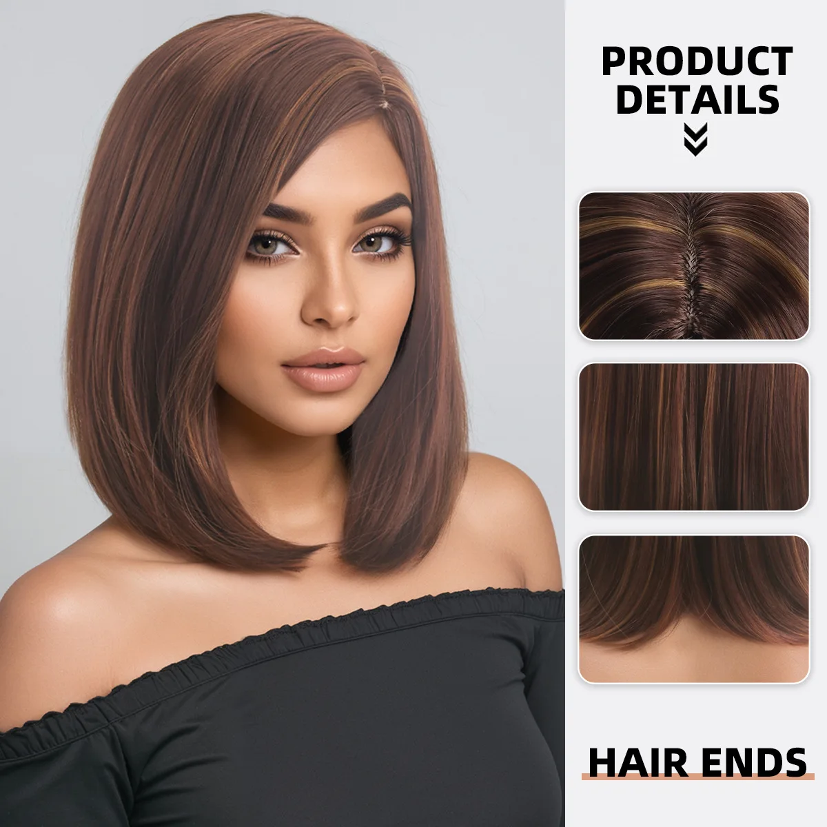Synthetic Short Bob Wig for Women with Side Part Straight Fiber Rose Net Breathable Cosplay Everyday Party Hairpiece Ready Stock