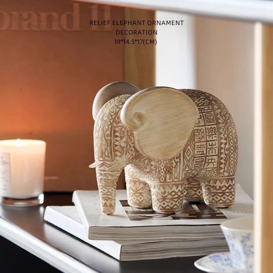 Wabi Sansan retro relief elephant luck ornament handicrafts new Chinese living room decoration