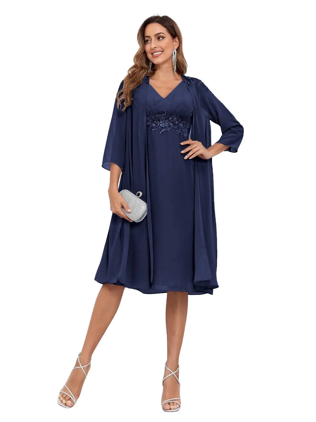 

Customized Exquisite 2 Piece Mother of The Bride Dresses for Wedding with Jacket Lace Applique Formal Wedding Guest Dress