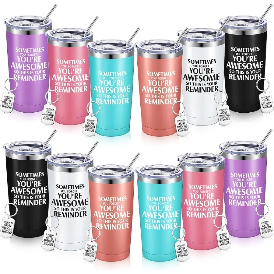 

Bulk 20 oz Inspirational Tumbler with Keychain Multicolored Stainless Steel Employee Thank You Supplies for Coworker Appreciati