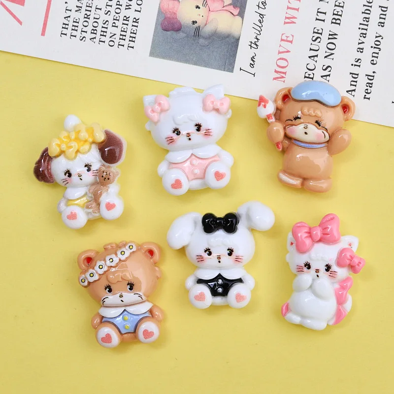 10Pcs New Cute Cartoon Bear, Cat, Dog Series Flat Back Resin Cabochons Scrapbooking DIY Jewelry Craft Decoration Accessorie