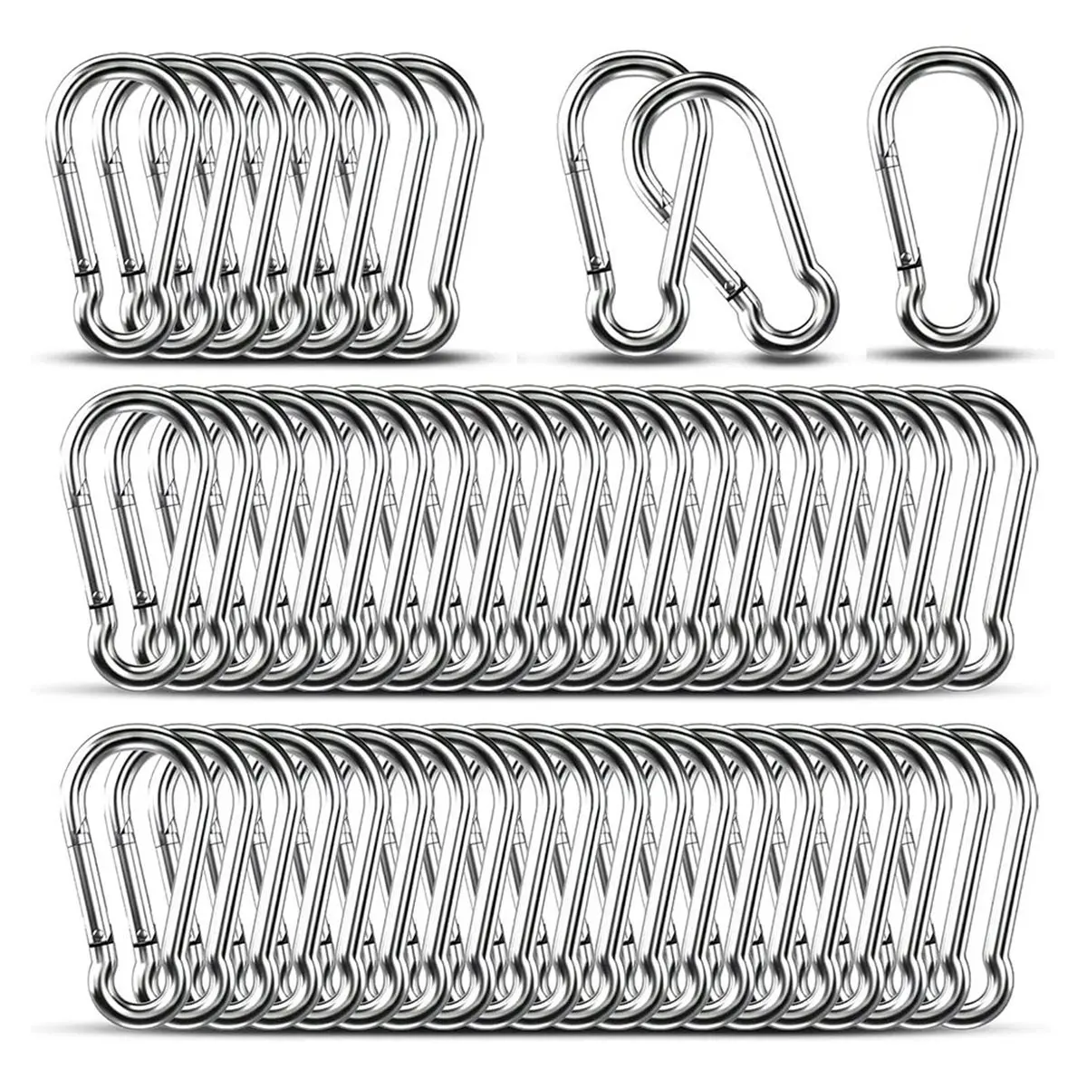 AA83 50Pcs M5 Carabiner Clips for Heavy Duty Use, 220LBS Load Capacity, Galvanized Steel for Outdoor and Indoor Applications