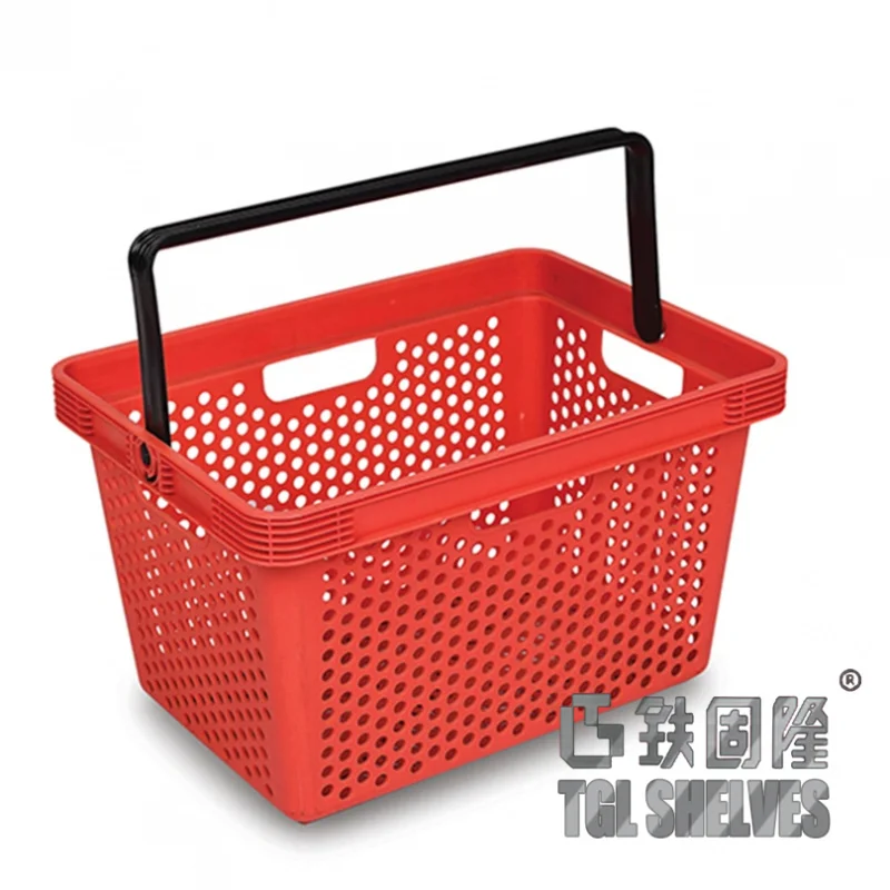 [Customized]Groceries Trendy Supermarket Plastic Shopping Basket Two Handle Plastic Folding Basket