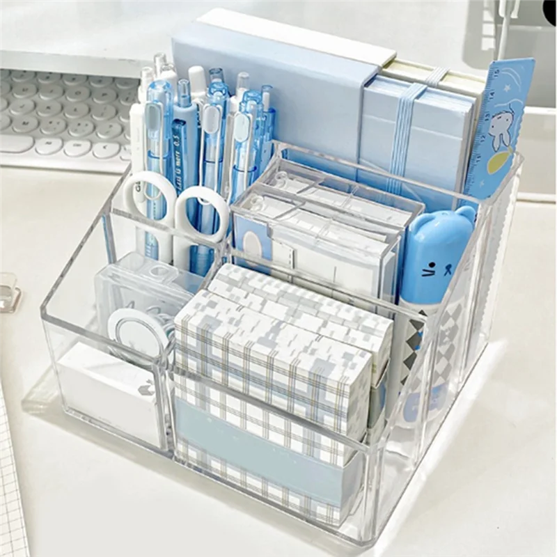 A69F-منظم أقلام شفاف للمكتب، وحدة تخزين مستلزمات المكتب البلاستيكية وصندوق الملحقات للعلامة والقرطاسية وكوب القلم الرصاص B