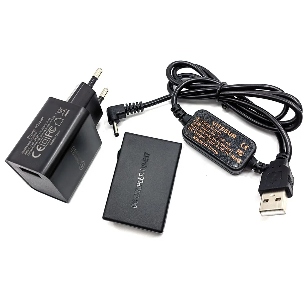 QC3.0 Quick Charger ACK-E17 USB Power Cable+DR-E17 DC Coupler LP-E17 Dummy Battery for Canon EOS M3 M5 M6 EOS-M6Mark II Camera
