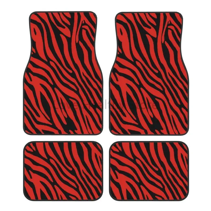 

Abstract Red and Black Zebra Print Car Floor Mats of 4-Pieces Front and Rear Non Slip Foot Mats with Rubber Backing All Weather