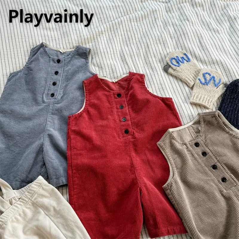 

Новинка 2023 года, осенняя детская одежда, вельветовый комбинезон в корейском стиле для девочек, свободные широкие комбинезоны без рукавов, шорты A5571