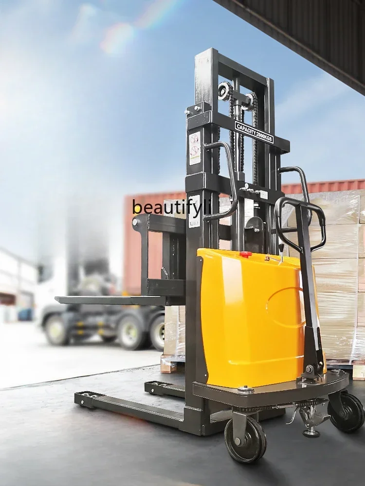 Electric Forklift Small Warehouse Pallet Truck Semi-Electric Hydraulic Lifting Heap Height Forklift