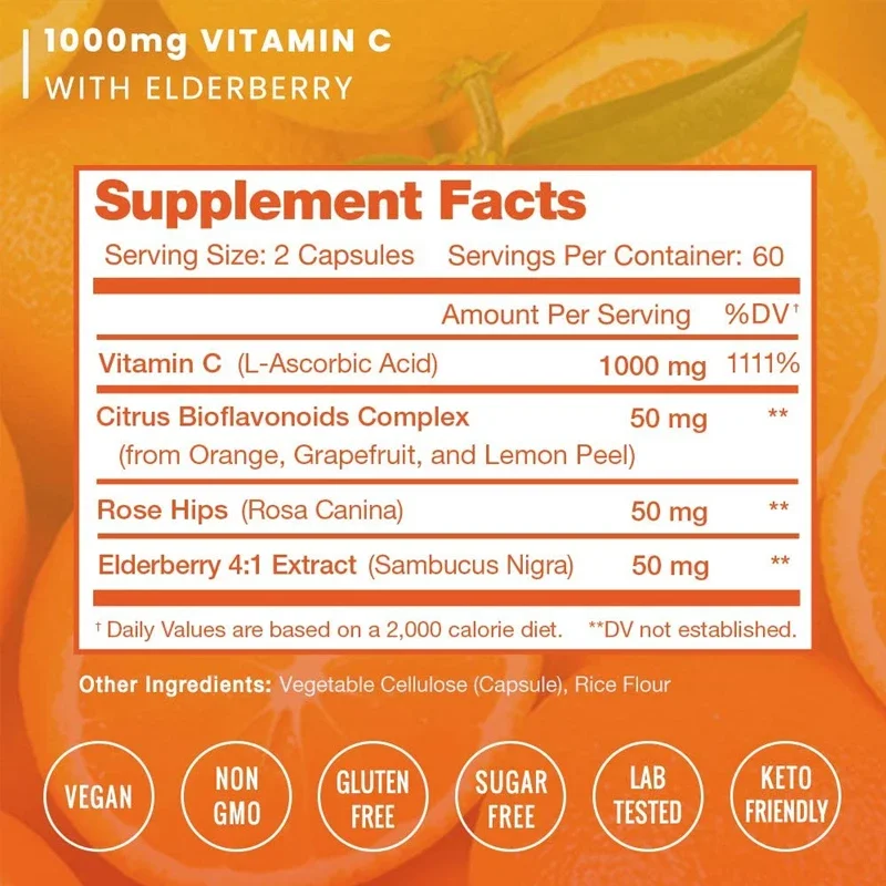 Vitamin C - Supplement with Elderberry and Citrus Bioflavonoids To Boost Immunity