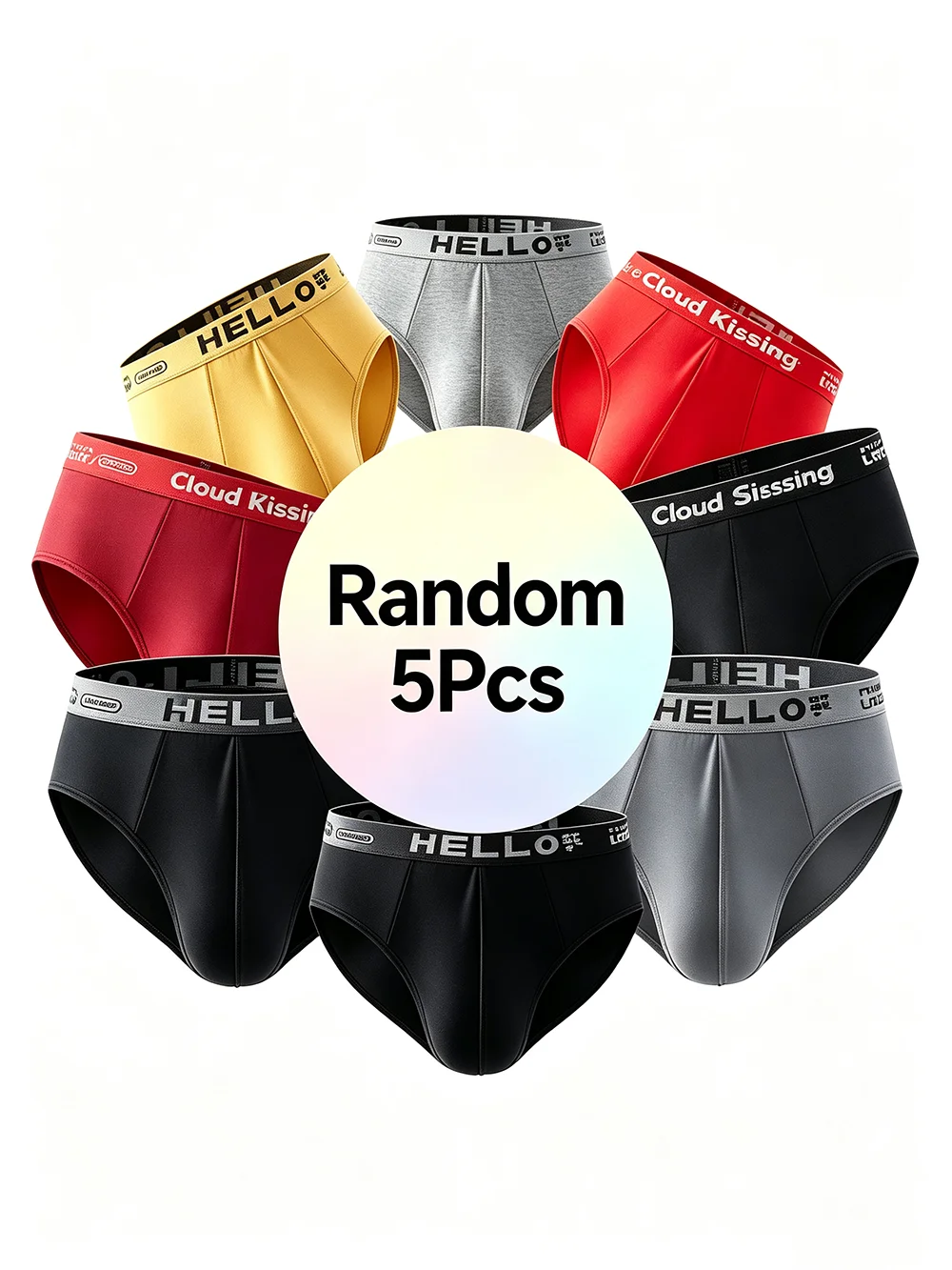 5Pcs Random Men's Briefs Plain Color Letter Belt Soft Breathable Stretch Cool Summer Daily Male Underwear Panties