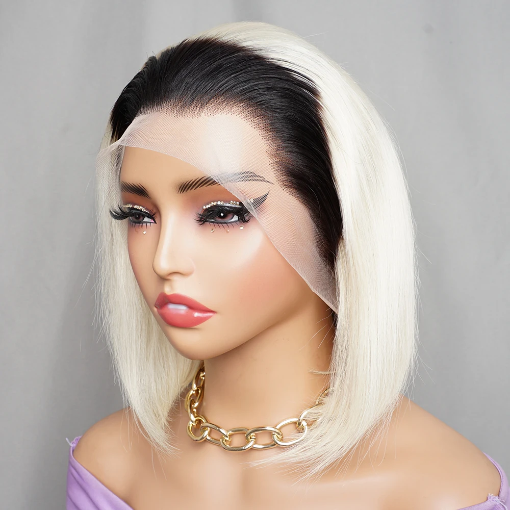 

1B613 Colored Pink Bone Straight 15A Human Hairs Bob Wig 13x4 HD Lace Frontal Wigs Pre-colored Remy Indian Human Hair Extension