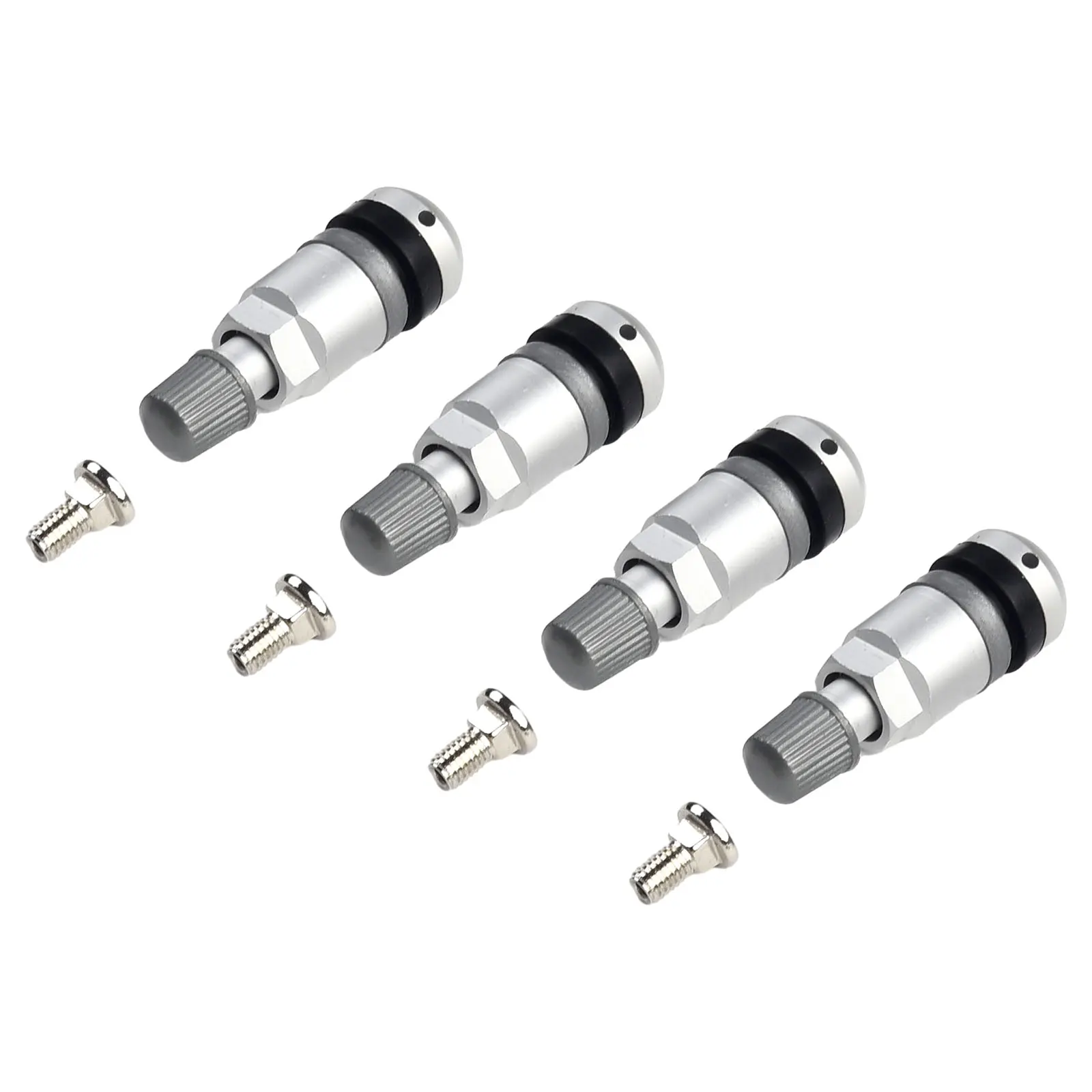 4pcs TPMS Tire Pressure Sensor Valve Stem Repair Kit For BMW 5 Series Silver Metal Tire Pressure Sensor Valve Stem Repair Kit