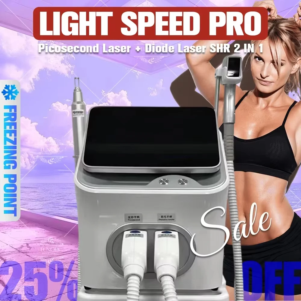 

Light Speed 2 in 1 Diode Laser Nd YAG Hair Removal Machine Tattoo Removal Carbon Peel Facial Professional Beauty Salon Equipment