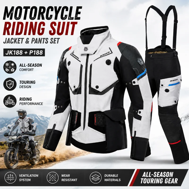 Motorcycle Riding Suit Men All Season Touring Jacket Pants Set JK188 P188 Protective Motorbike Racing Clothing
