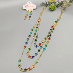 Brazilian Color Jewelry Set for Women Green Crystal Long Chain Necklace Stud Earrings Luxury Design Wedding Bride Jewelry