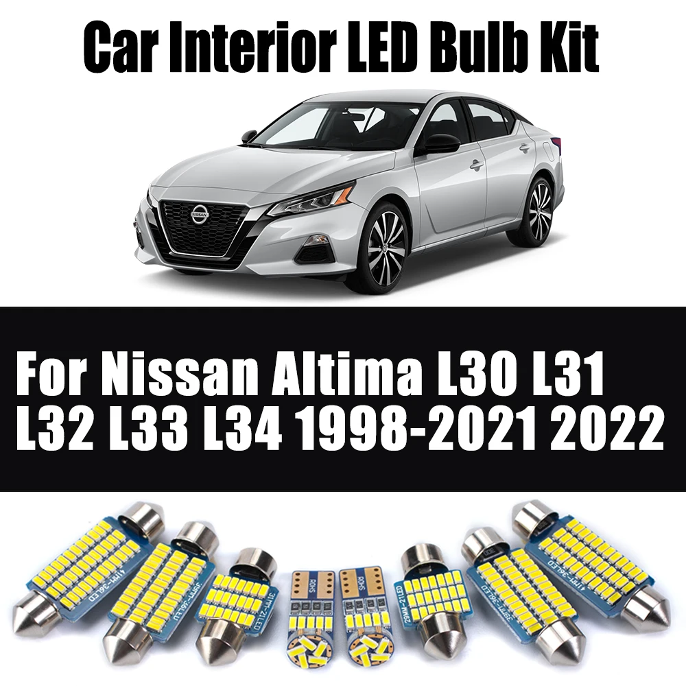For Nissan Altima L30 L31 L32 L33 L34 1998- 2020 2021 2022 Car License Plate Bulbs Canbus LED Interior Map Dome Trunk Light Kit