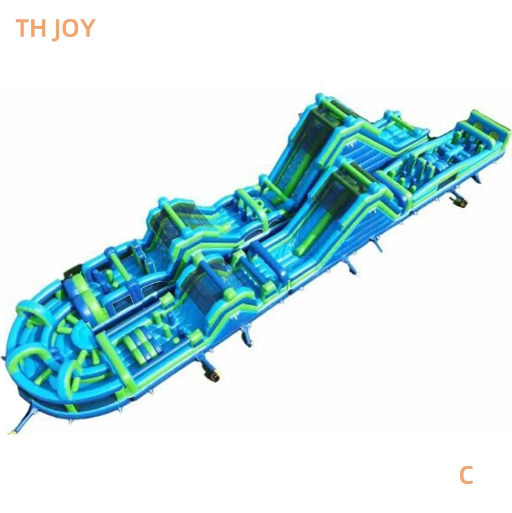 Pista de obstáculos inflable gigante de juego de desafío de 35x8m, toboganes inflables comerciales para pista de obstáculos al aire libre a la venta