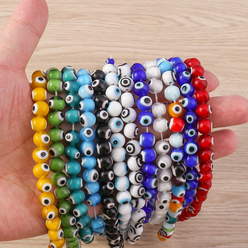 Tusember 8mm glasierte Glasperlen, bunte runde böse Augen Perlen, lose Spacer-Perlen für DIY-Schmuck, Armbänder, Halsketten, Accessoires – Detail 3
