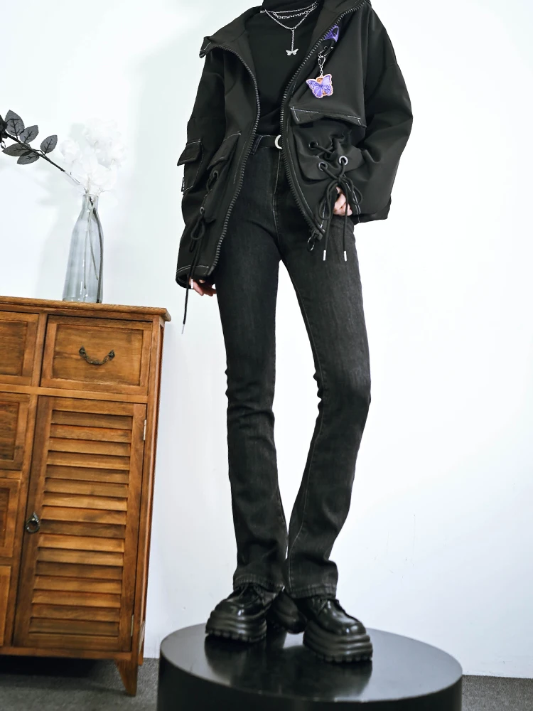 

Облегающие джинсы-колокольчики с высокой талией, женские джинсовые брюки с высокой посадкой в стиле ретро, повседневная одежда с визуальным удлиняющим эффектом