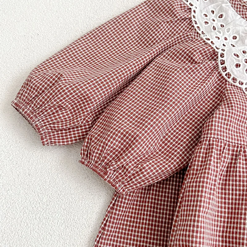 Spring Kids Baby Girls Long Sleeve Sweet Lace Collar Grid Princess Dress New Autumn Kids Baby Girls Dress Children Clothes Dress