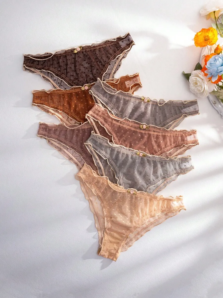

Women Lace Floral Triangle Panties With Flower Detail Pack Of 7