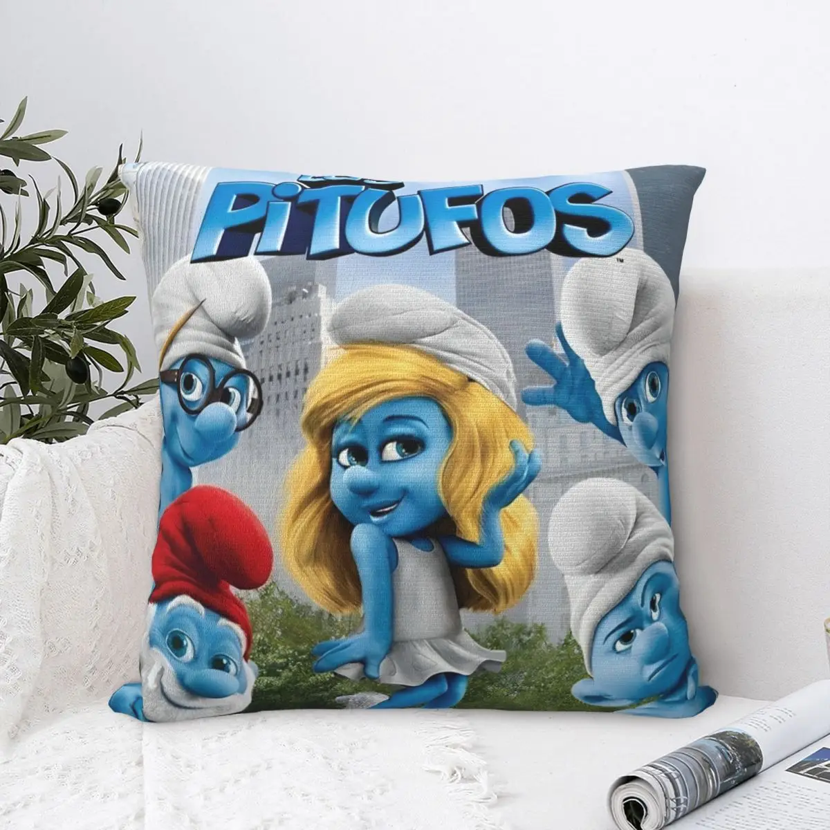 Los Pitufos Schtroumpf Cartoon Anime S-Smurfs Square Pillow Case Cushion Cover Awesome Polyester Decorative Pillowcover for Home