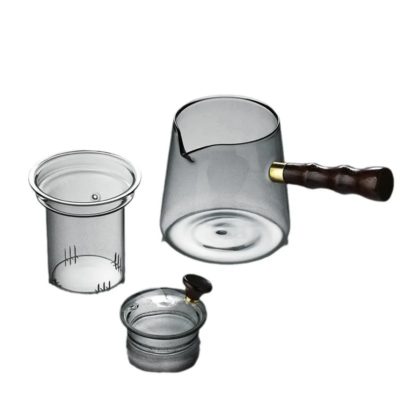 Side Handle Wooden Handle Glass Teapot Steaming and Boiling Dual-use Japanese-style Kettle High Borosilicate Gongfu Tea Set view 5