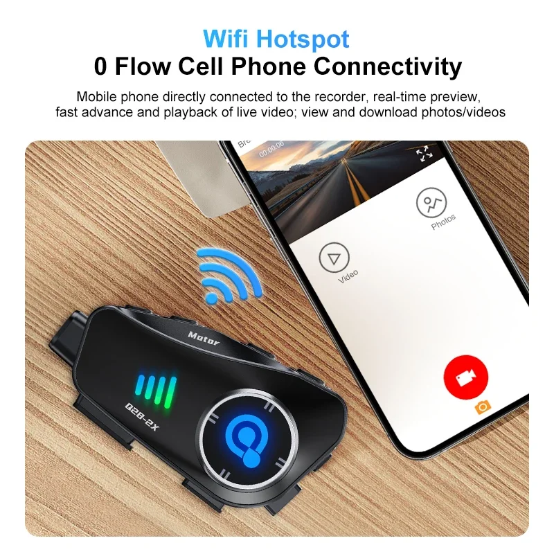 Le nouveau casque de moto Q28-2X interphone Bluetooth interphone pour 2 personnes Distance 1000 mètres 1080P Hd objectif Ultra grand Angle