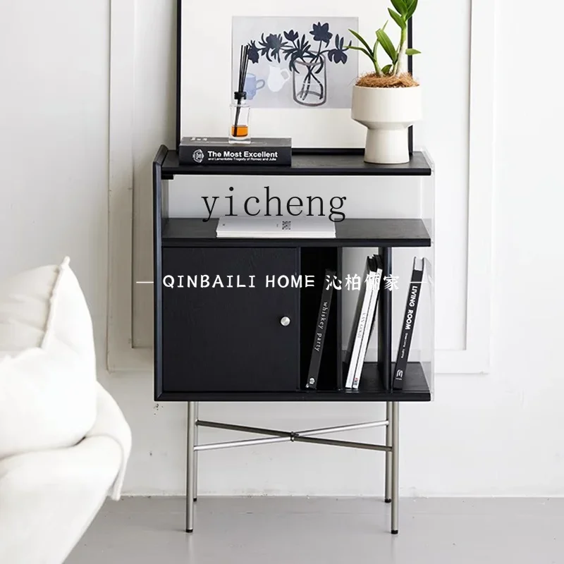D27 Minimalist Stainless Steel Black Magazine Cabinet Living Room Sofa Side Cabinet Household Display Cabinet Floor Storage