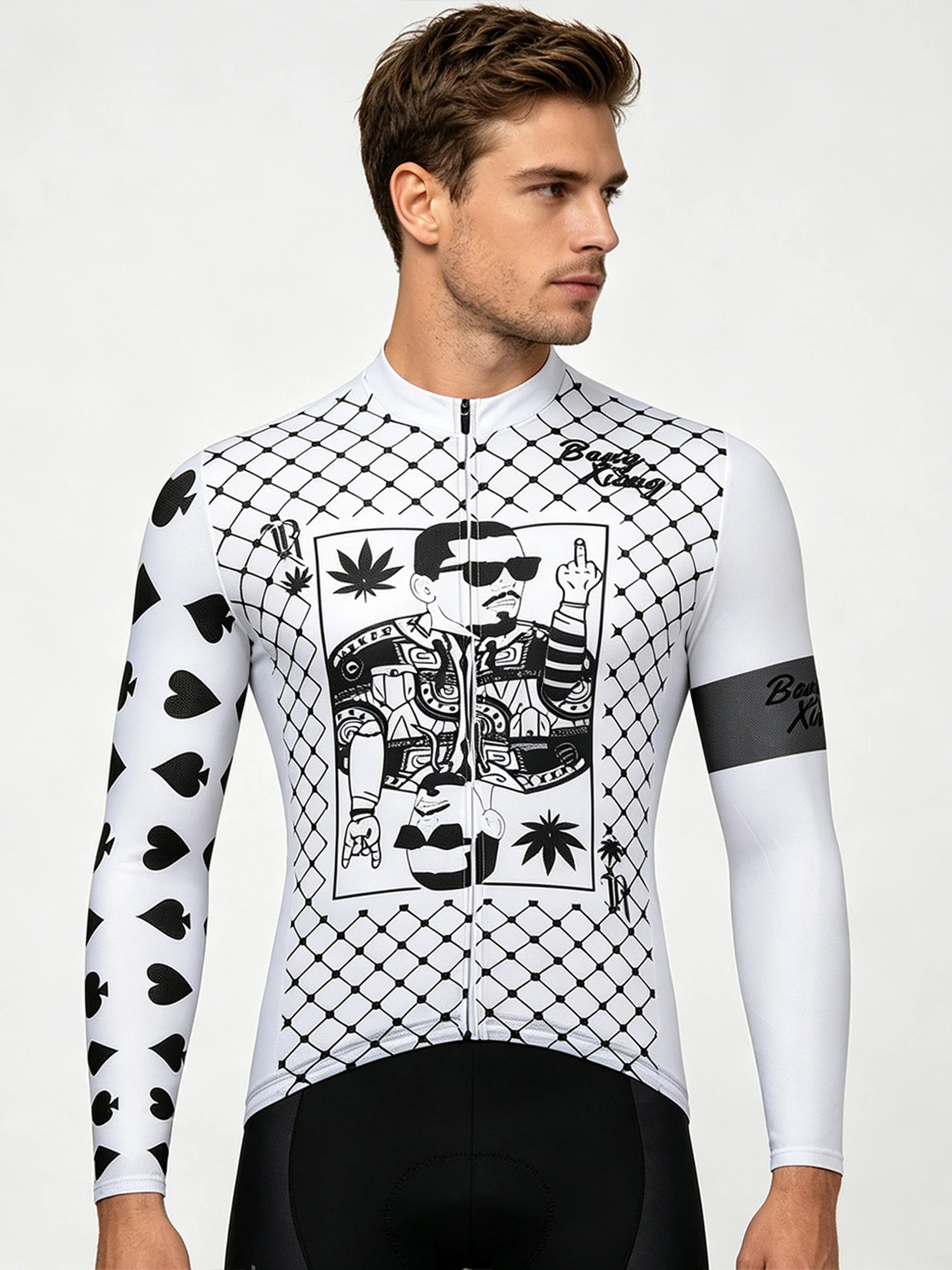 2026-new-men's-long-sleeve-road-bike-riding-suit-black-white-poker-summer-quick-dry-breathable-cycling-clothing-professional