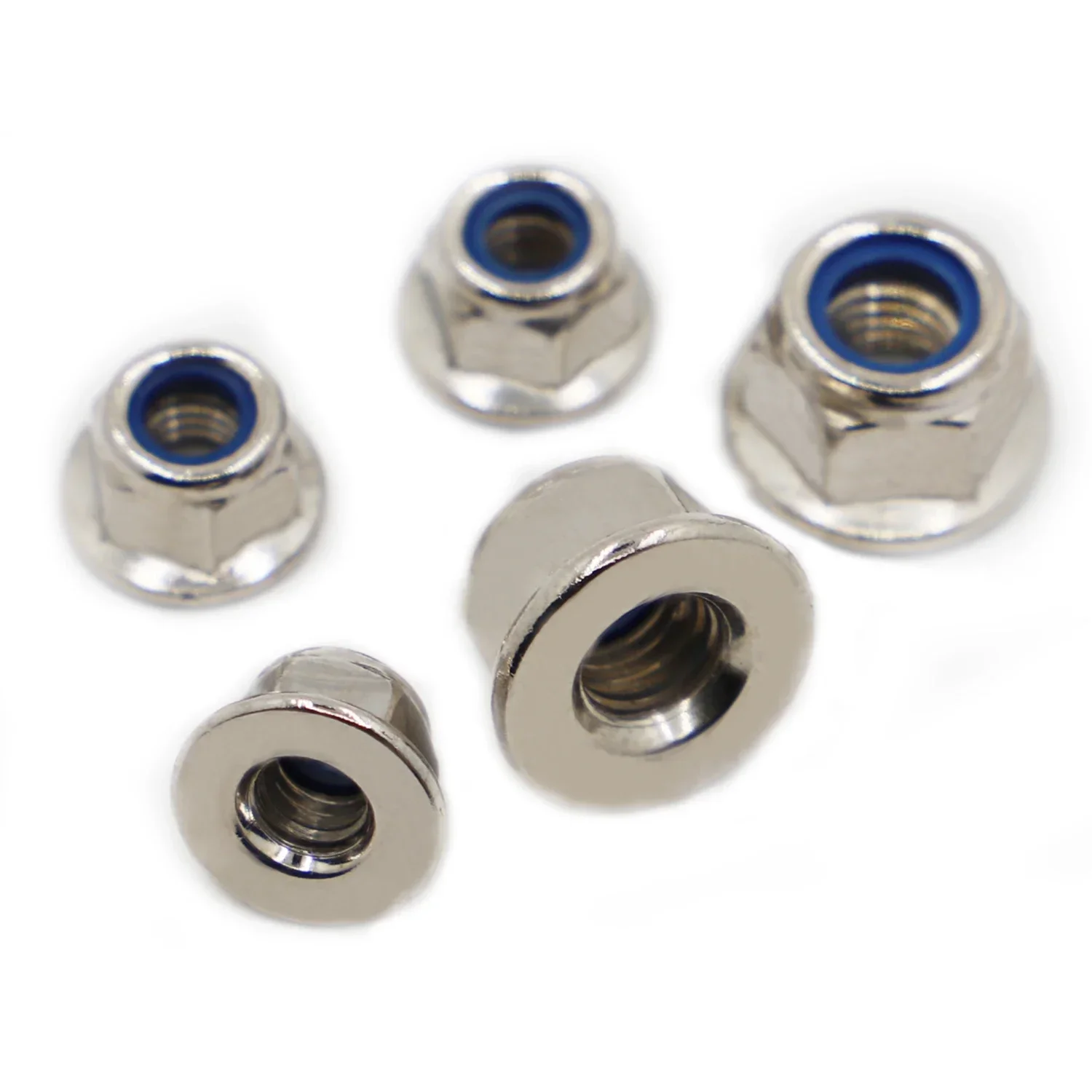 

M3 M4 M5 M6 M8 Nickel Steel Metric Threaded Nylon Insert Hex Hexagon Flange Nuts Self-locking Locking Nut Wheel Locknut