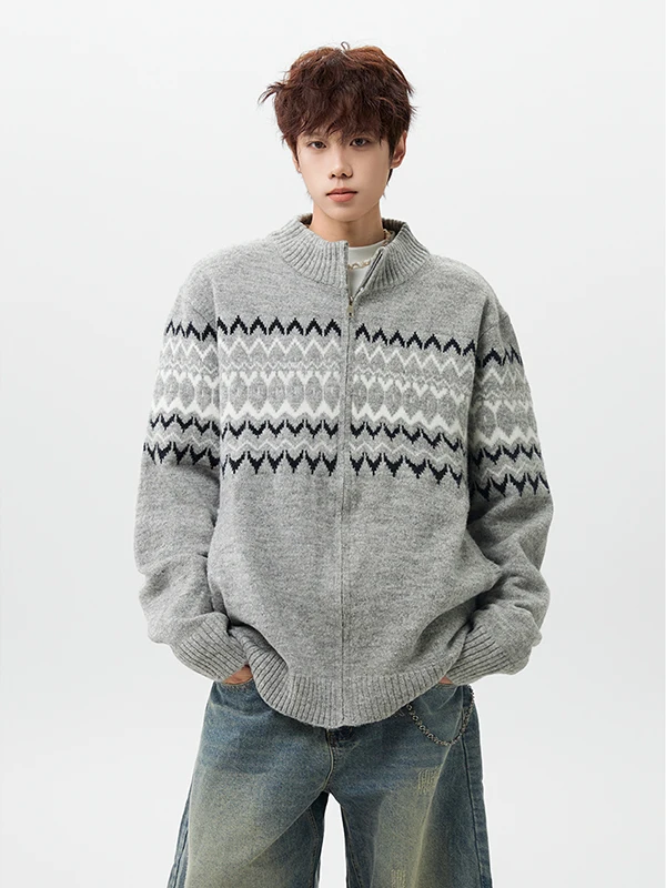 

Мужской вязаный свитер с высоким воротником Thiened f, зимний модный вязаный свитер в американском стиле ретро с застежкой-молнией, свободный трикотаж