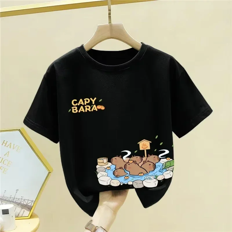 

Summer Kawai Cartoon Capibara Print Comfortable Pure Cotton Kid T-shirt Short Sleeve Boys Girl Tees Tops Children's Baby Clothes