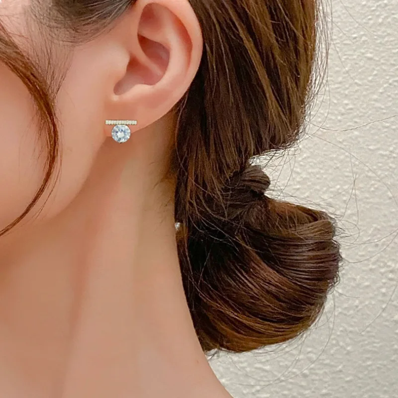 Mini Zircon Stud Earrings 925 Silver Post Simple Line Design Micro Pave Premium Quality Elegant Daily Wear for Women Girls Party