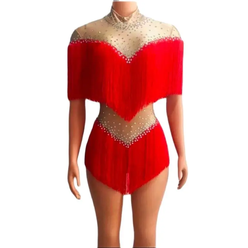 Neue 7 Farben Fransen Latin Dance Trikot Outfit Geburtstag Feiern Kostüm Leistung Sexy Quasten Body Kostüm Stepptanz