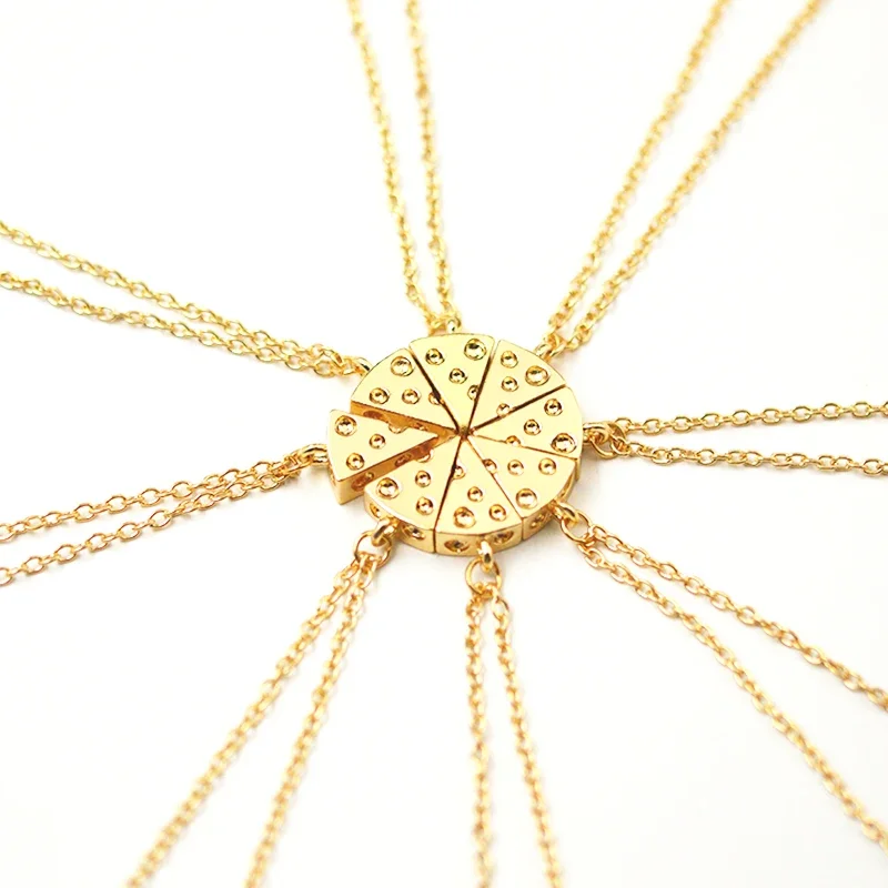 8pcs/set Wholesale Minimalist 3d Tiny Charm Gold Color Dainty  Cheese Pizza Necklace Food Jewelry Novelty Friendship Necklace