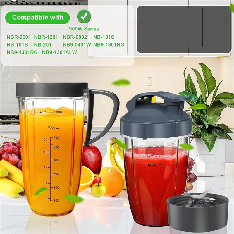 قطع غيار خلاط ABGP لـ Nutribullet، أكواب خلاط Nutribullet 32 أونصة و24 أونصة مع أغطية قطع غيار شفرة النازع