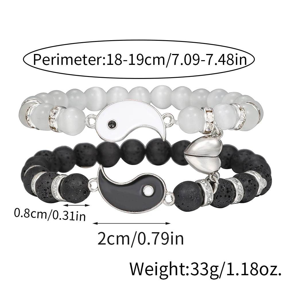 Lovers Couple Yin Yang Bracelet Set For Woman Men Magnet Heart Matching Stone Beads Yoga Tai Chi Bracelet Jewelry Acceossories