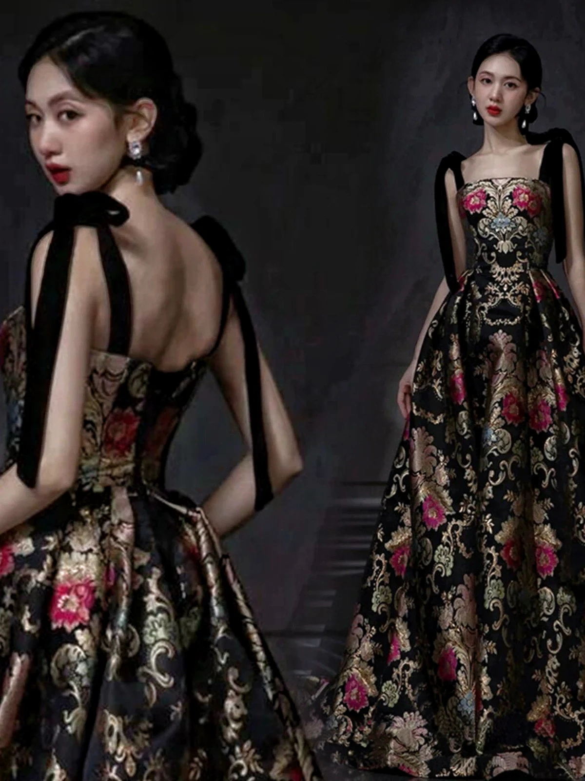 Black Prom Dresses Red Gold Printing Formal Occasion Elegant Classical Formal Ball Evening Dress Wedding Toasting Attire New