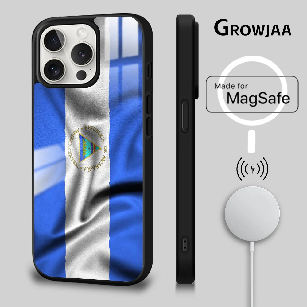 N-Nicaragua Flag Phone Case For iPhone 16 15 14 13 12 11 Pro Max Plus Mini Magsafe Mirror Wireless Magnetic Cover