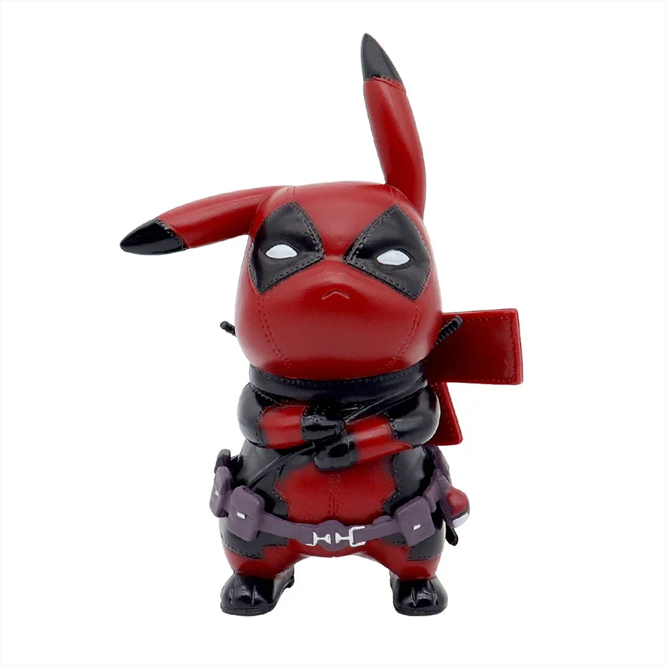 12cm Kawaii Pikachu Cos Deadpool Anime characters q version of cartoon animation tide play figure desktop car decoration pokemon