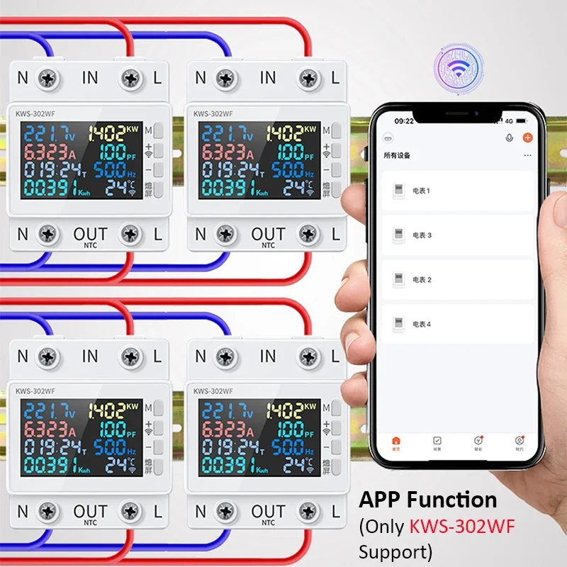 Miernik mocy 170-270V/63A 8 w1 kolorowy ekran wielofunkcyjny woltomierz prądu przemiennego mocy mocy wzmacniacze napięcia Watt Kwh zdalnie sterowany