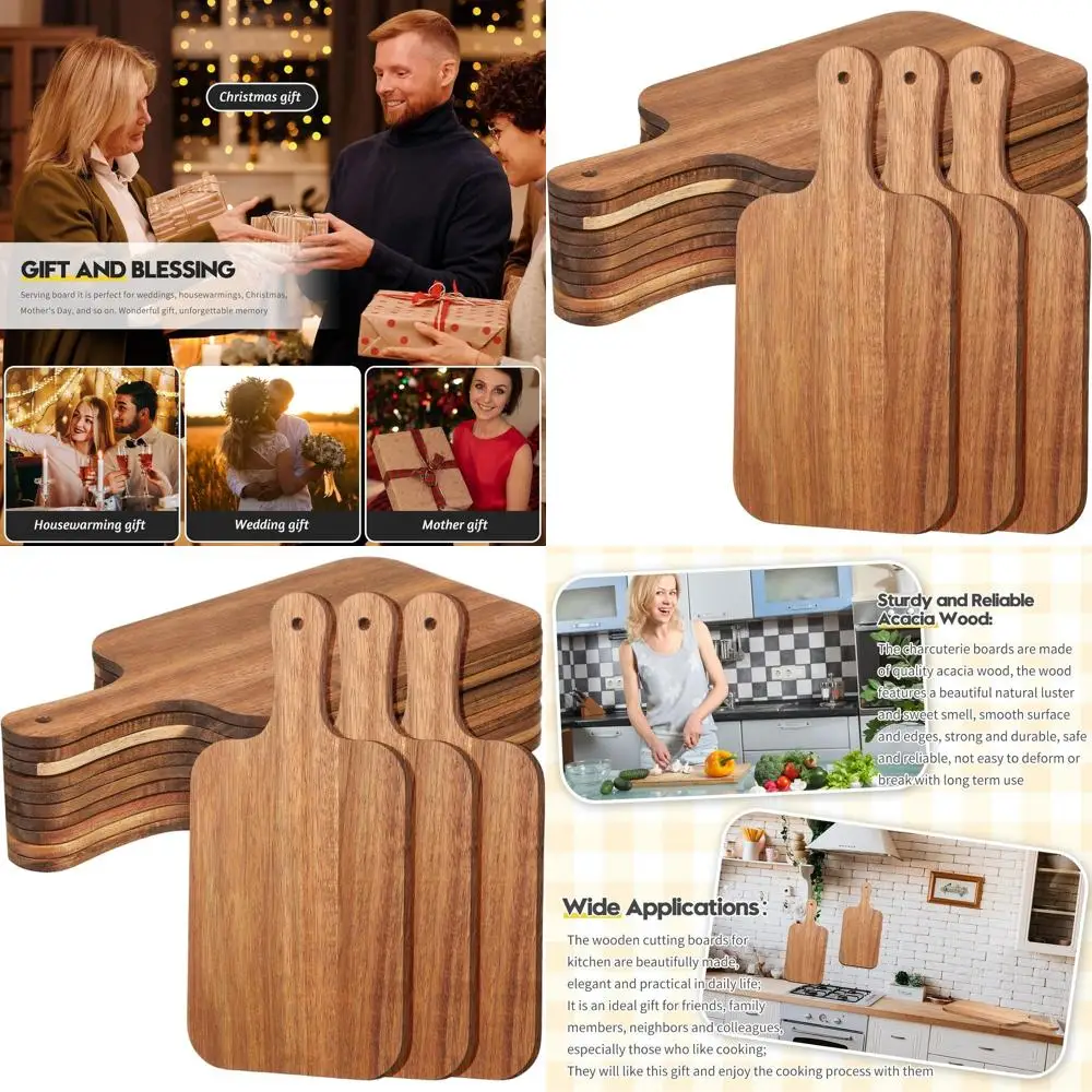 

Bulk 12-Piece Wooden Cutting Boards with Handle, 15x7 Acacia Serving Trays for Charcuterie, Wedding, Housewarming, and Holiday G