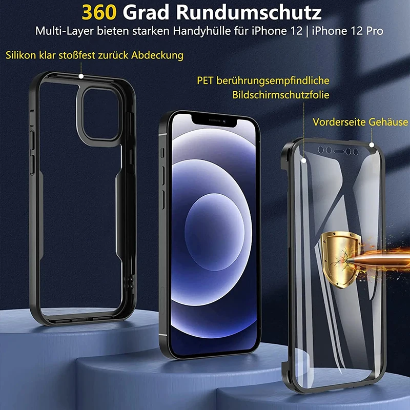 360-Grad-Hülle für iPhone 15 14 13 12 11 Pro Max 14 Plus XS MAX XR, transparente Abdeckung, robuster Ganzkörper-Displayschutz – Detail 3
