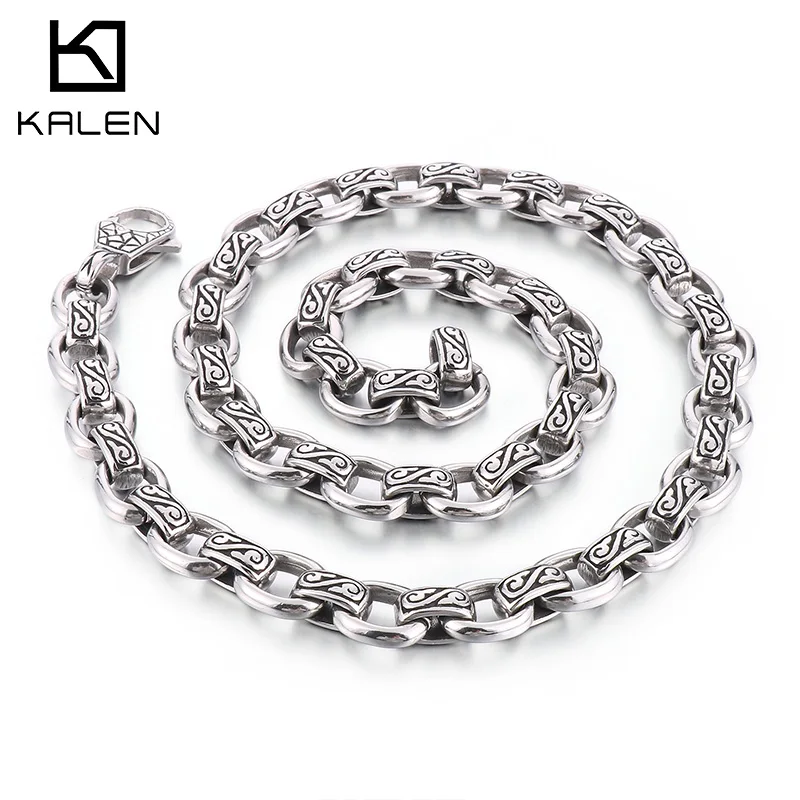 

12mm Vintage Link Chain Necklace For Men - 316L Stainless Steel - KN229332-KJX